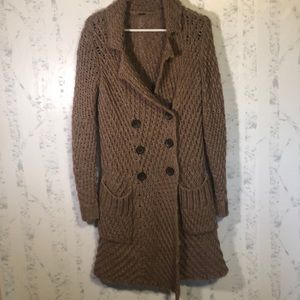 Free People Sweater Duster Taupe Brown Pockets